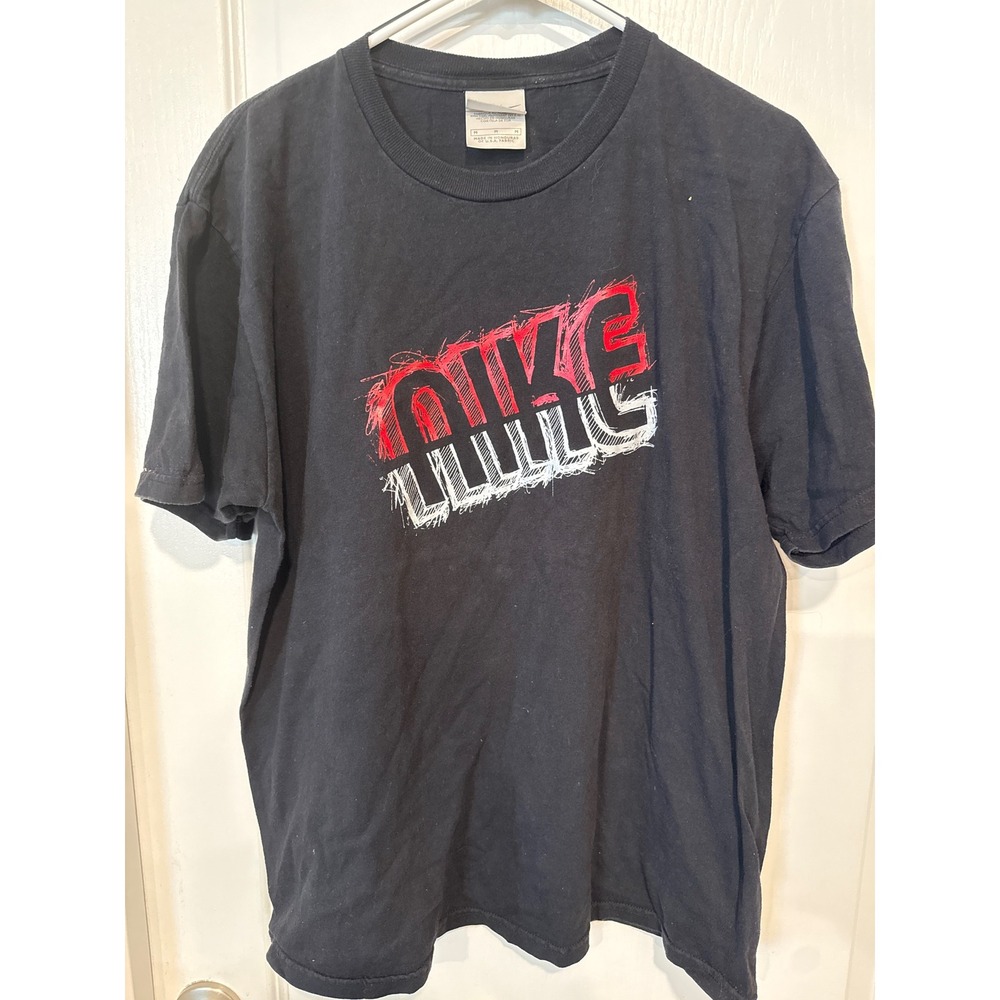 Nike Mens Graphic T-Shirt Black Red White Sketched Logo Swoosh Size Medium
